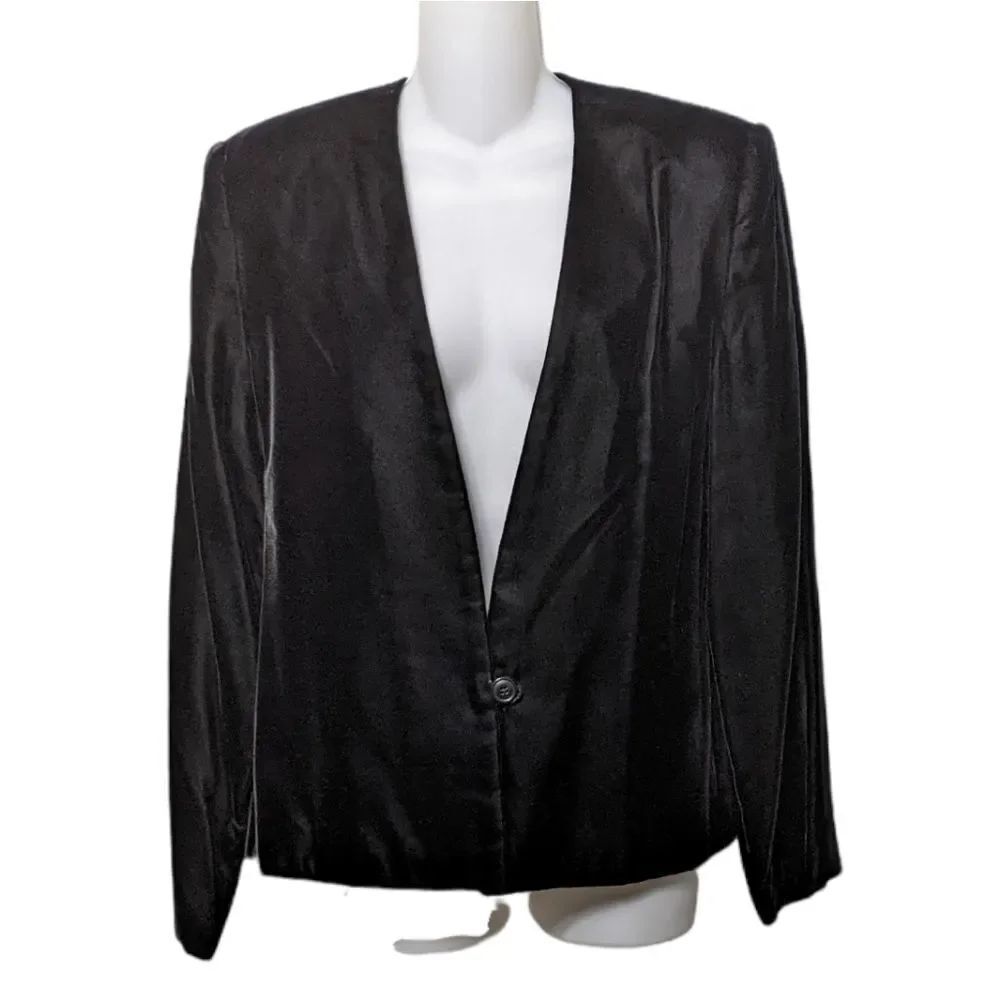 KORET Vintage Union Tag Velvet Collarless Straight Hem Blazer 14